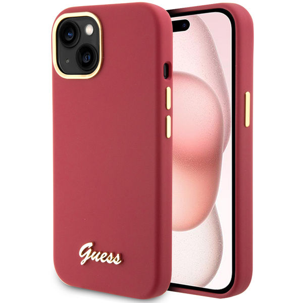 Guess - Silicone Script Metal Logo & Frame (GUHCP15SSMBSLM) - iPhone 15 - Red