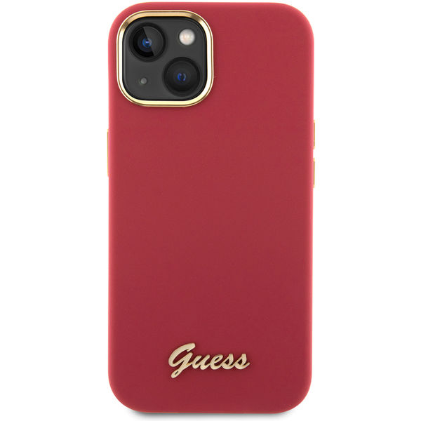 Guess - Silicone Script Metal Logo & Frame (GUHCP15SSMBSLM) - iPhone 15 - Red