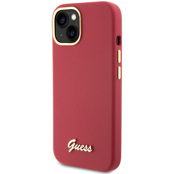 Guess - Silicone Script Metal Logo & Frame (GUHCP15SSMBSLM) - iPhone 15 - Red