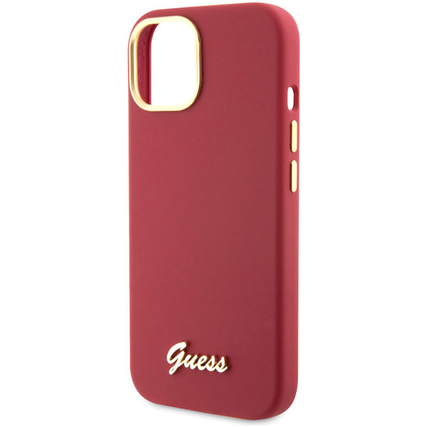 Guess - Silicone Script Metal Logo & Frame (GUHCP15SSMBSLM) - iPhone 15 - Red