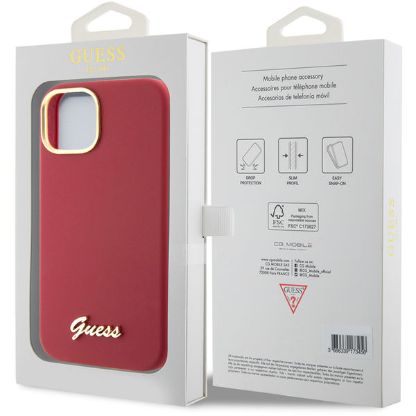 Guess - Silicone Script Metal Logo & Frame (GUHCP15SSMBSLM) - iPhone 15 - Red