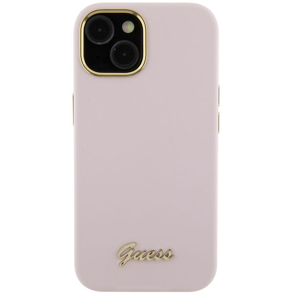 Guess - Silicone Script Metal Logo & Frame (GUHCP15SSMBSLP) - iPhone 15 - Light Pink