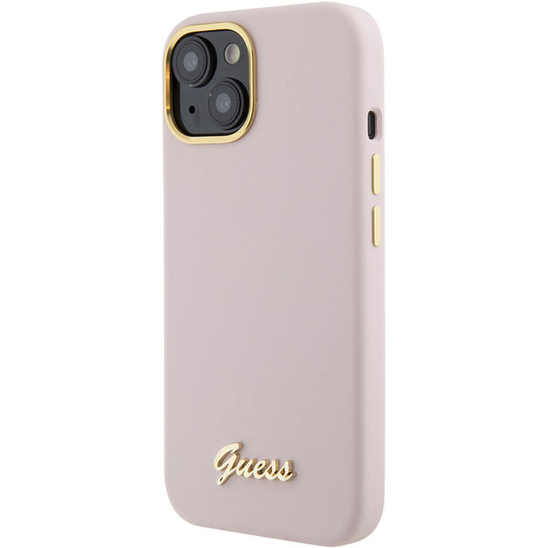 Guess - Silicone Script Metal Logo & Frame (GUHCP15SSMBSLP) - iPhone 15 - Light Pink