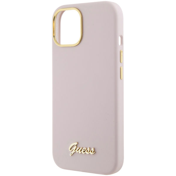 Guess - Silicone Script Metal Logo & Frame (GUHCP15SSMBSLP) - iPhone 15 - Light Pink