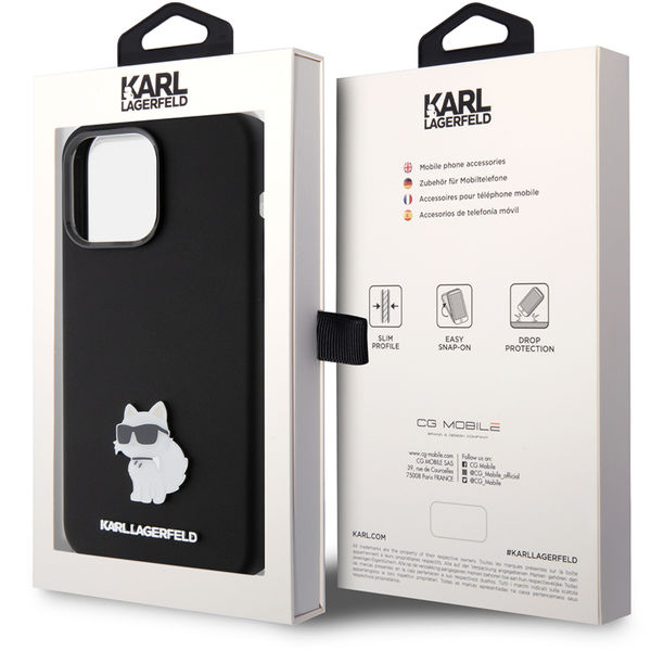 Karl Lagerfeld - Silicone (KLHCP15XSMHCNPK) - iPhone 15 Pro Max - Choupette Metal Pin