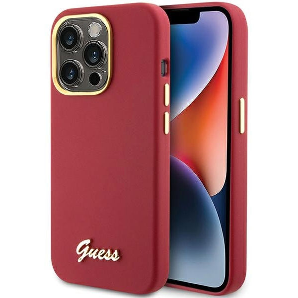 Guess - Silicone Script Metal Logo & Frame (GUHCP15XSMBSLM) - iPhone 15 Pro Max - Red