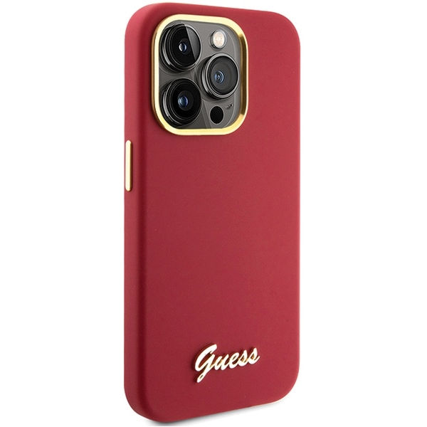 Guess - Silicone Script Metal Logo & Frame (GUHCP15XSMBSLM) - iPhone 15 Pro Max - Red