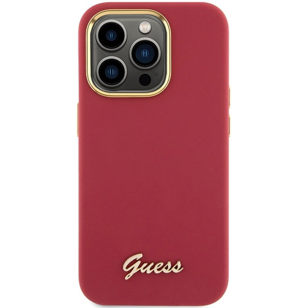 Guess - Silicone Script Metal Logo & Frame (GUHCP15XSMBSLM) - iPhone 15 Pro Max - Red