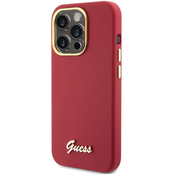 Guess - Silicone Script Metal Logo & Frame (GUHCP15XSMBSLM) - iPhone 15 Pro Max - Red