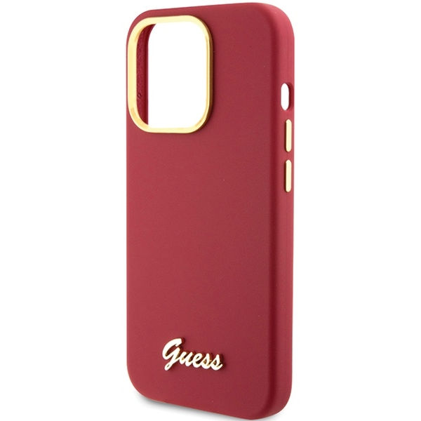 Guess - Silicone Script Metal Logo & Frame (GUHCP15XSMBSLM) - iPhone 15 Pro Max - Red