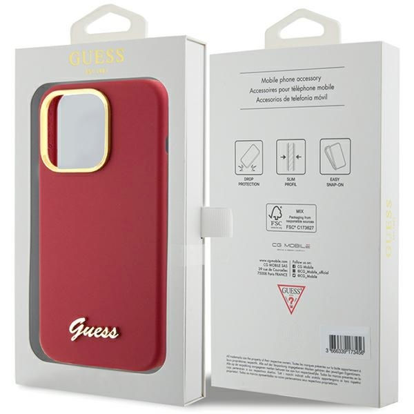 Guess - Silicone Script Metal Logo & Frame (GUHCP15XSMBSLM) - iPhone 15 Pro Max - Red