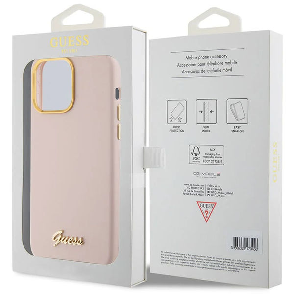 Guess - Silicone Script Metal Logo & Frame (GUHCP15XSMBSLP) - iPhone 15 Pro Max - Light Pink