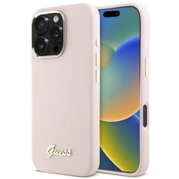 Guess - Silicone Script Metal Logo & Frame (GUHCP16XSMBSLP) - iPhone 16 Pro Max - Light Pink