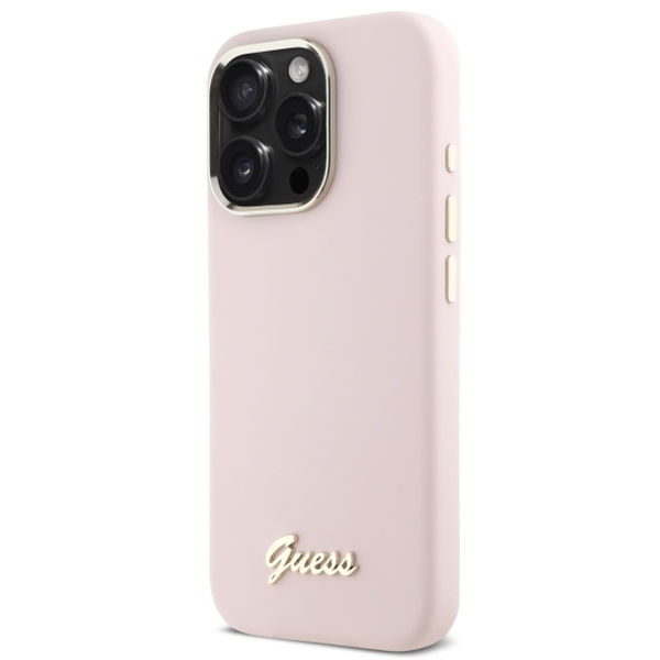 Guess - Silicone Script Metal Logo & Frame (GUHCP16XSMBSLP) - iPhone 16 Pro Max - Light Pink
