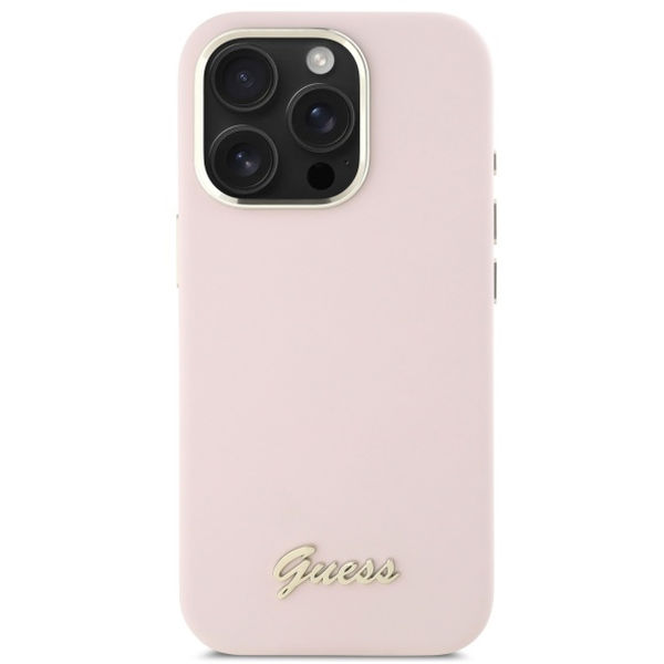 Guess - Silicone Script Metal Logo & Frame (GUHCP16XSMBSLP) - iPhone 16 Pro Max - Light Pink
