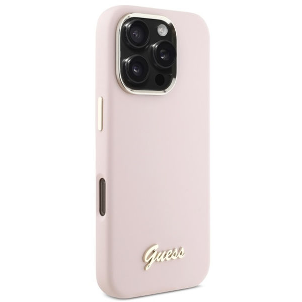 Guess - Silicone Script Metal Logo & Frame (GUHCP16XSMBSLP) - iPhone 16 Pro Max - Light Pink