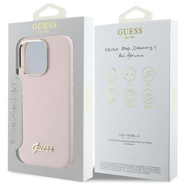 Guess - Silicone Script Metal Logo & Frame (GUHCP16XSMBSLP) - iPhone 16 Pro Max - Light Pink