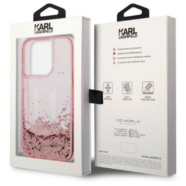 Karl Lagerfeld - Hardcase Glitter (KLHCP14LLBKLCP) - iPhone 14 Pro - Pink Liquid Big KL