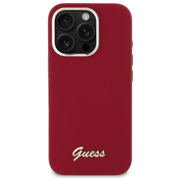Guess - Silicone Script Metal Logo (GUHCP16LSMBSLM) - iPhone 16 Pro - Red