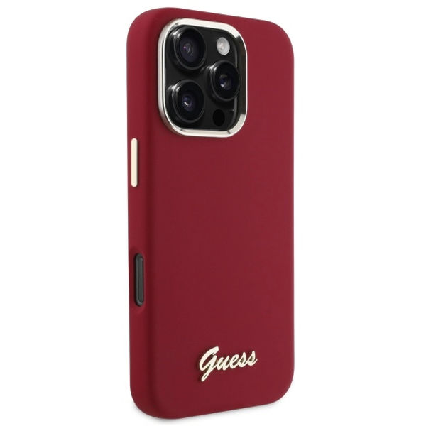 Guess - Silicone Script Metal Logo (GUHCP16LSMBSLM) - iPhone 16 Pro - Red