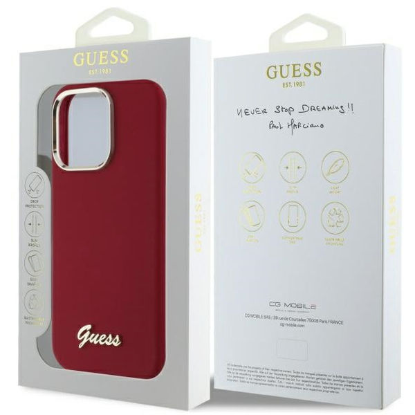 Guess - Silicone Script Metal Logo (GUHCP16LSMBSLM) - iPhone 16 Pro - Red