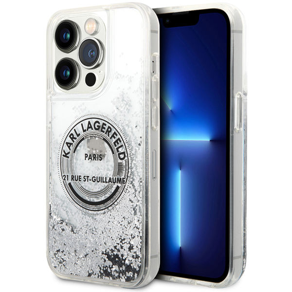 Karl Lagerfeld - Hardcase Liquid Glitter (KLHCP14LLCRSGRS) - iPhone 14 Pro - Silver RSG