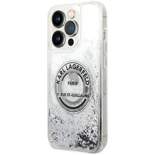 Karl Lagerfeld - Hardcase Liquid Glitter (KLHCP14LLCRSGRS) - iPhone 14 Pro - Silver RSG