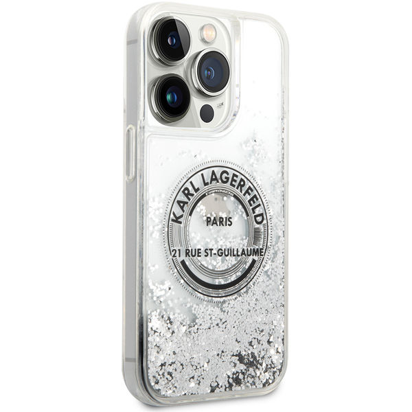Karl Lagerfeld - Hardcase Liquid Glitter (KLHCP14LLCRSGRS) - iPhone 14 Pro - Silver RSG