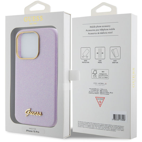 Guess - Glitter Glossy Script (GUHCP15LPGMCSL) - iPhone 15 Pro - Light Purple