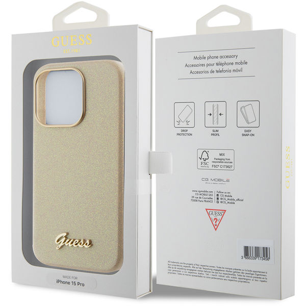 Guess - Glitter Glossy Script (GUHCP15XPGMCSD) - iPhone 15 Pro Max - Sparkle Beige