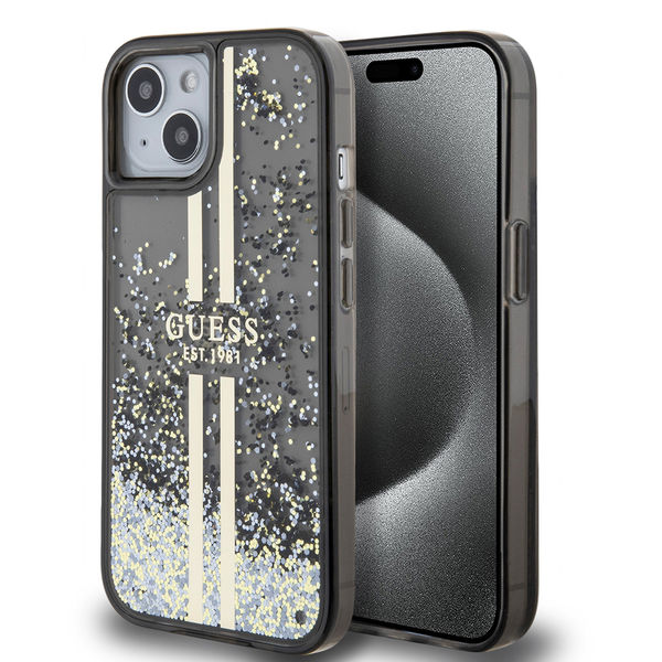 Guess - Liquid Glitter Gold Stripes (GUHCP15SLFCSEGK) - iPhone 15 - Black