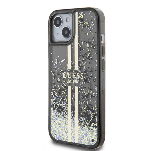 Guess - Liquid Glitter Gold Stripes (GUHCP15SLFCSEGK) - iPhone 15 - Black