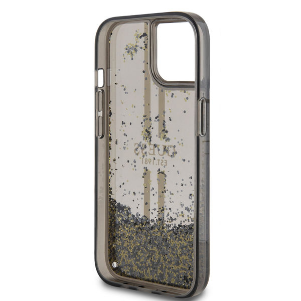 Guess - Liquid Glitter Gold Stripes (GUHCP15SLFCSEGK) - iPhone 15 - Black