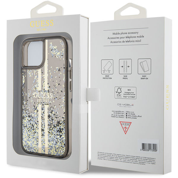 Guess - Liquid Glitter Gold Stripes (GUHCP15SLFCSEGK) - iPhone 15 - Black