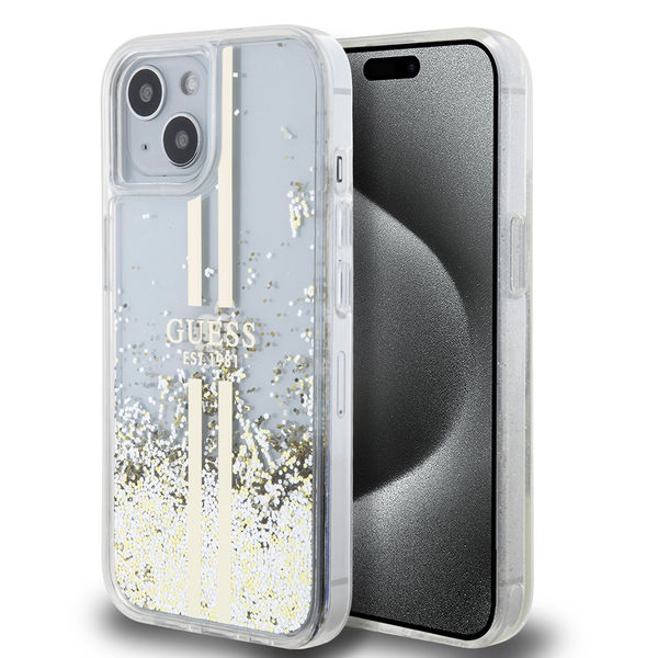 Guess - Liquid Glitter Gold Stripes (GUHCP15SLFCSEGT) - iPhone 15 - Transparent