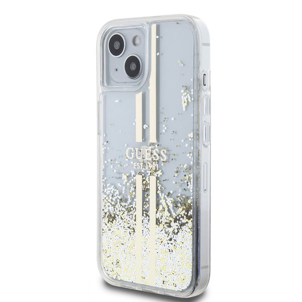Guess - Liquid Glitter Gold Stripes (GUHCP15SLFCSEGT) - iPhone 15 - Transparent