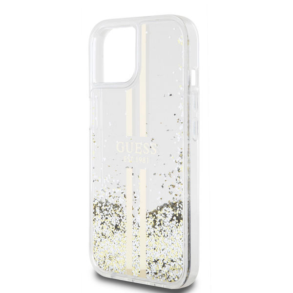 Guess - Liquid Glitter Gold Stripes (GUHCP15SLFCSEGT) - iPhone 15 - Transparent