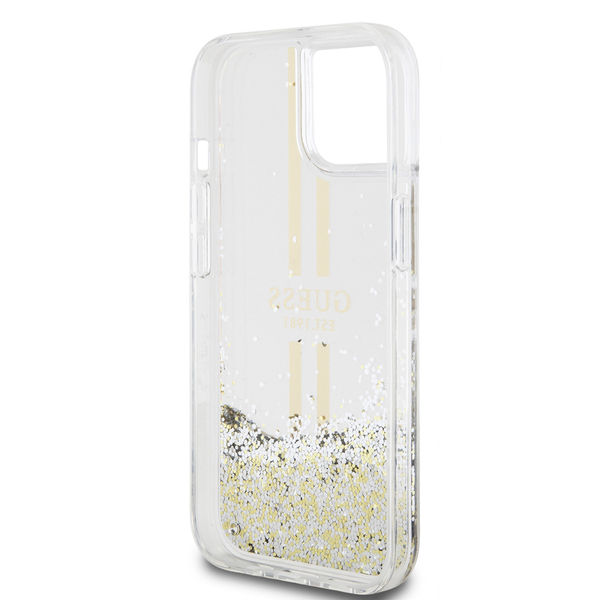 Guess - Liquid Glitter Gold Stripes (GUHCP15SLFCSEGT) - iPhone 15 - Transparent
