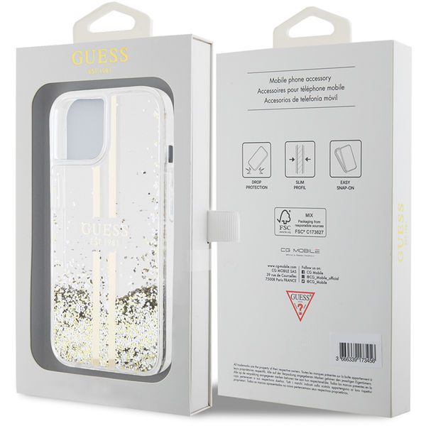 Guess - Liquid Glitter Gold Stripes (GUHCP15SLFCSEGT) - iPhone 15 - Transparent