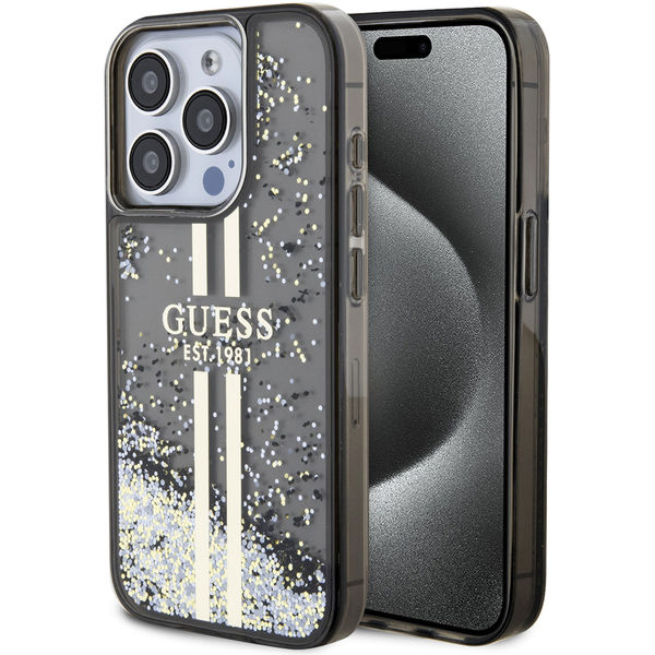 Guess - Liquid Glitter Gold Stripes (GUHCP15LLFCSEGK) - iPhone 15 Pro - Black