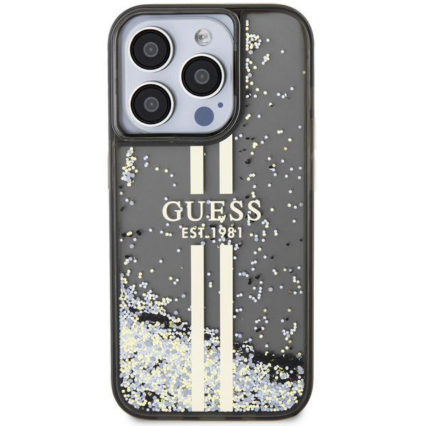 Guess - Liquid Glitter Gold Stripes (GUHCP15LLFCSEGK) - iPhone 15 Pro - Black