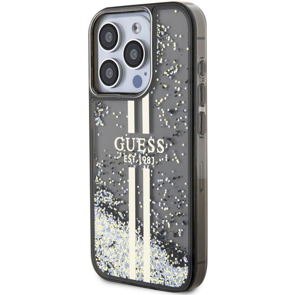 Guess - Liquid Glitter Gold Stripes (GUHCP15LLFCSEGK) - iPhone 15 Pro - Black
