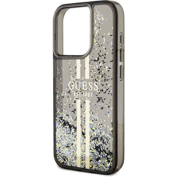 Guess - Liquid Glitter Gold Stripes (GUHCP15LLFCSEGK) - iPhone 15 Pro - Black