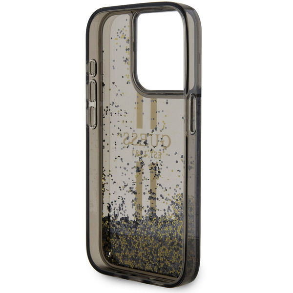 Guess - Liquid Glitter Gold Stripes (GUHCP15LLFCSEGK) - iPhone 15 Pro - Black