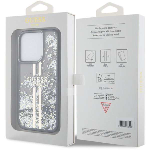 Guess - Liquid Glitter Gold Stripes (GUHCP15LLFCSEGK) - iPhone 15 Pro - Black