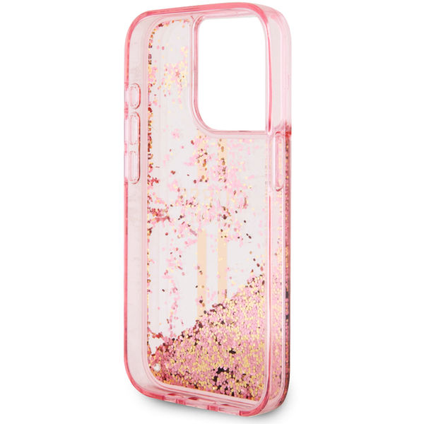 Guess - Liquid Glitter Gold Stripes (GUHCP15LLFCSEGP) - iPhone 15 Pro - Pink