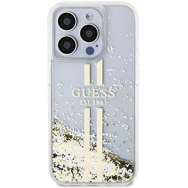 Guess - Liquid Glitter Gold Stripes (GUHCP15LLFCSEGT) - iPhone 15 Pro - Transparent