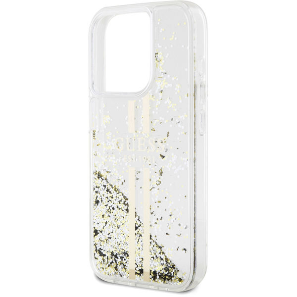 Guess - Liquid Glitter Gold Stripes (GUHCP15LLFCSEGT) - iPhone 15 Pro - Transparent