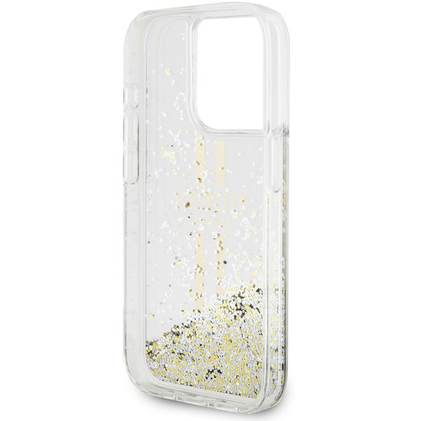 Guess - Liquid Glitter Gold Stripes (GUHCP15LLFCSEGT) - iPhone 15 Pro - Transparent