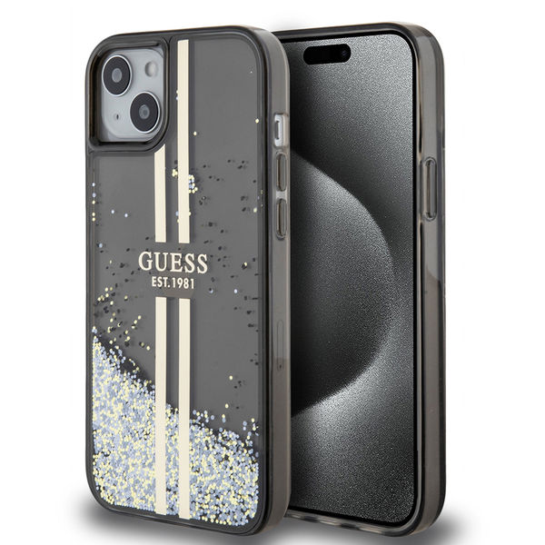 Guess - Liquid Glitter Gold Stripes (GUHCP15MLFCSEGK) - iPhone 15 Plus - Black